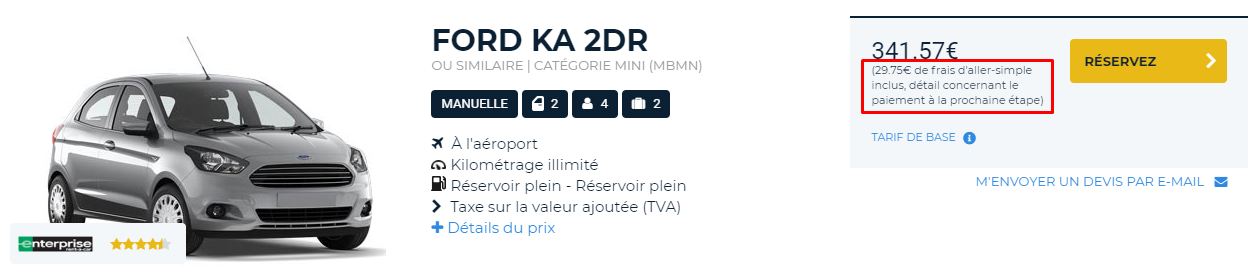 Prix incluant les frais d'aller simple Prix incluant les frais d'aller simple
