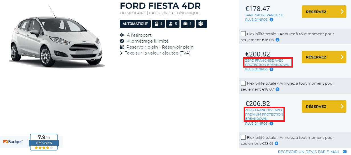 Zéro franchise avec protection Breakdown